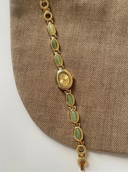 Montres de luxe haut de gamme pour femme, élégante montre-bracelet en quartz avec bijoux verts en jade, cadeau pour femme, montre habillée tendance pour dame