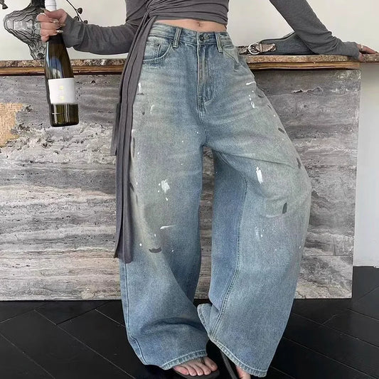 Pantalons jeans taille haute pour femme de créateur, pantalons en denim amples à imprimé chic pour femme, jeans fins à jambes droites tendance pour filles, pantalons en denim.