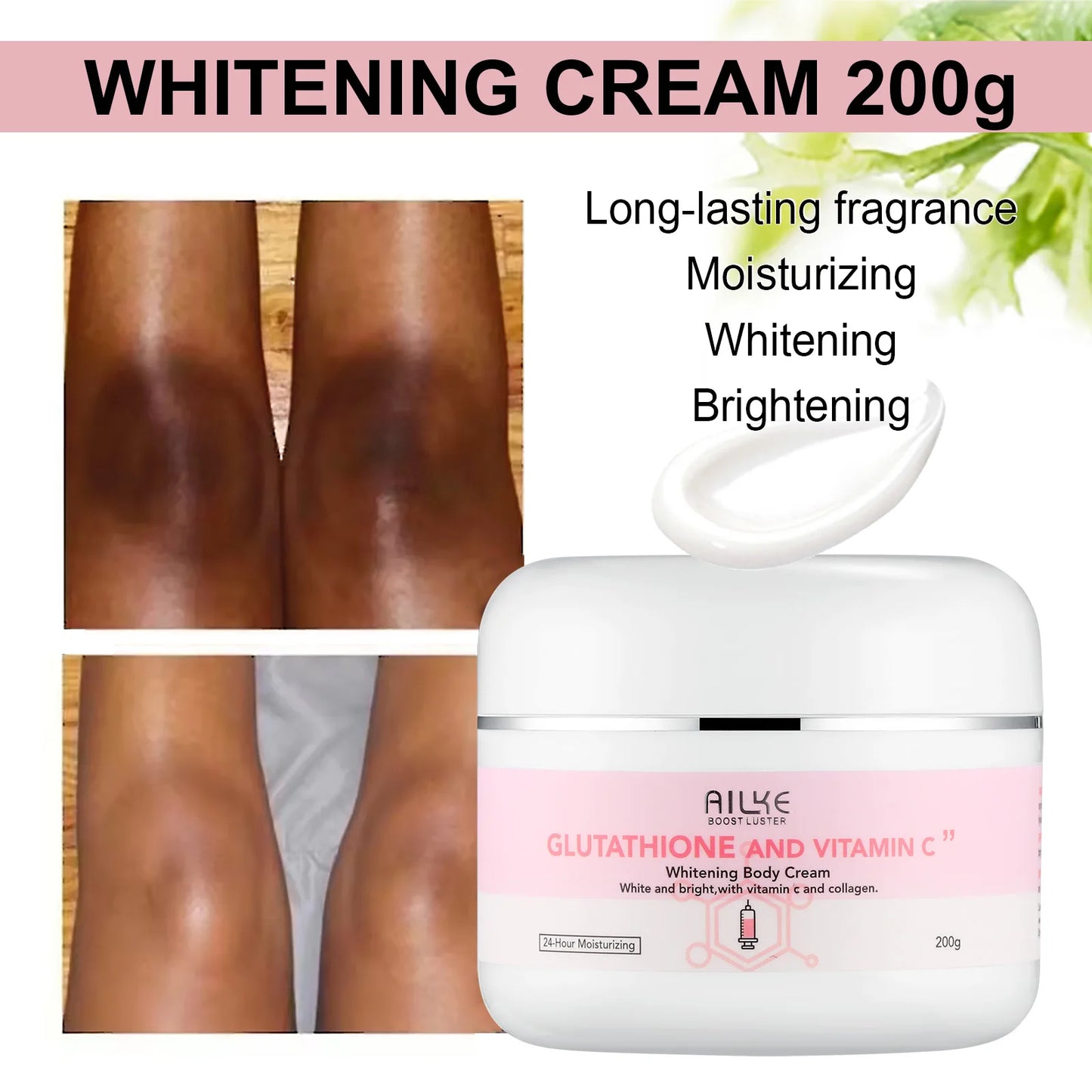 Crème de soin éclaircissante pour la peau AILKE, lotion éclaircissante, élimine les taches foncées avec glutathion, beurre de karité, crème corporelle hydratante