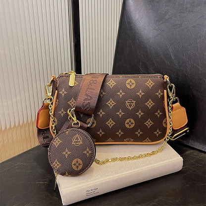 Sac à bandoulière mode pour femme avec imprimé floral et lettres, chaîne, grande capacité, fermeture éclair, sangle ajustable, mini pochette attachée, pour les trajets quotidiens