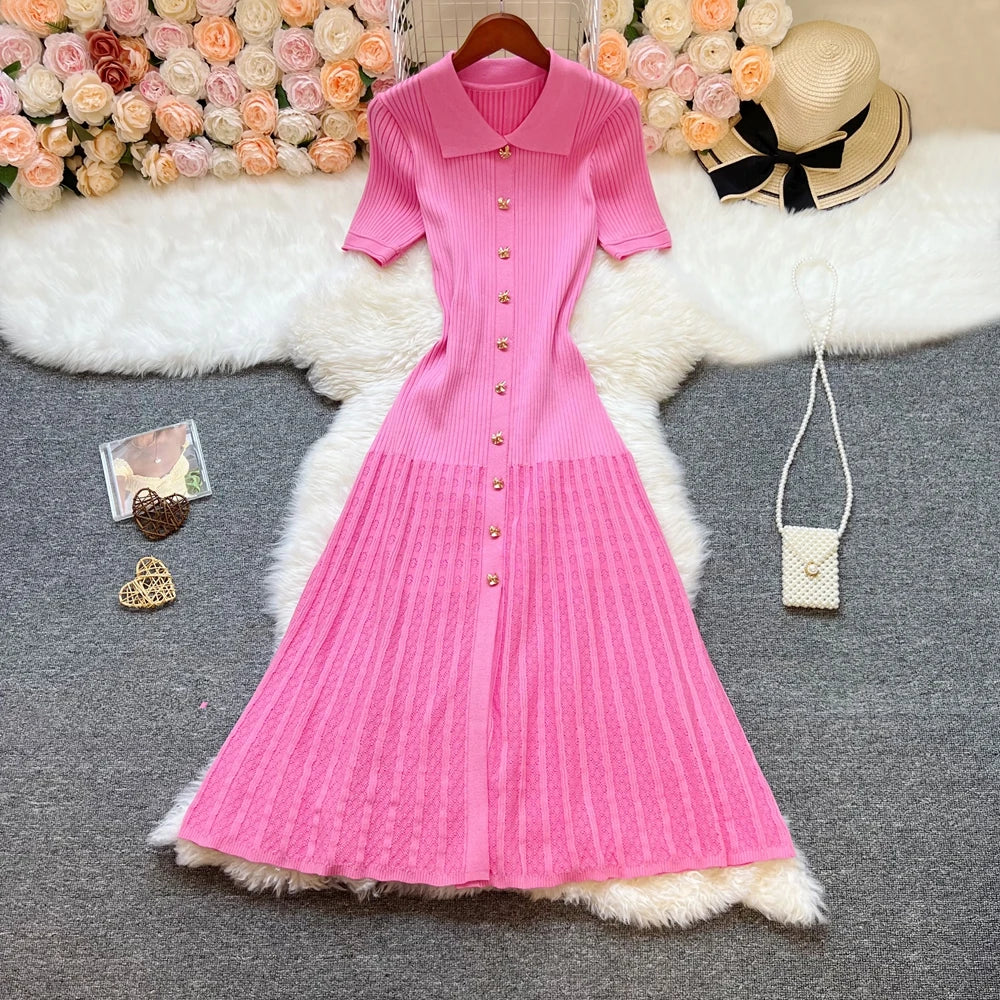 Marque YuooMuoo Fashion robe longue tricotée élégante à patchwork printemps été pour femmes, robe-chemise en pull de luxe, robe de fête pour femme Vestido