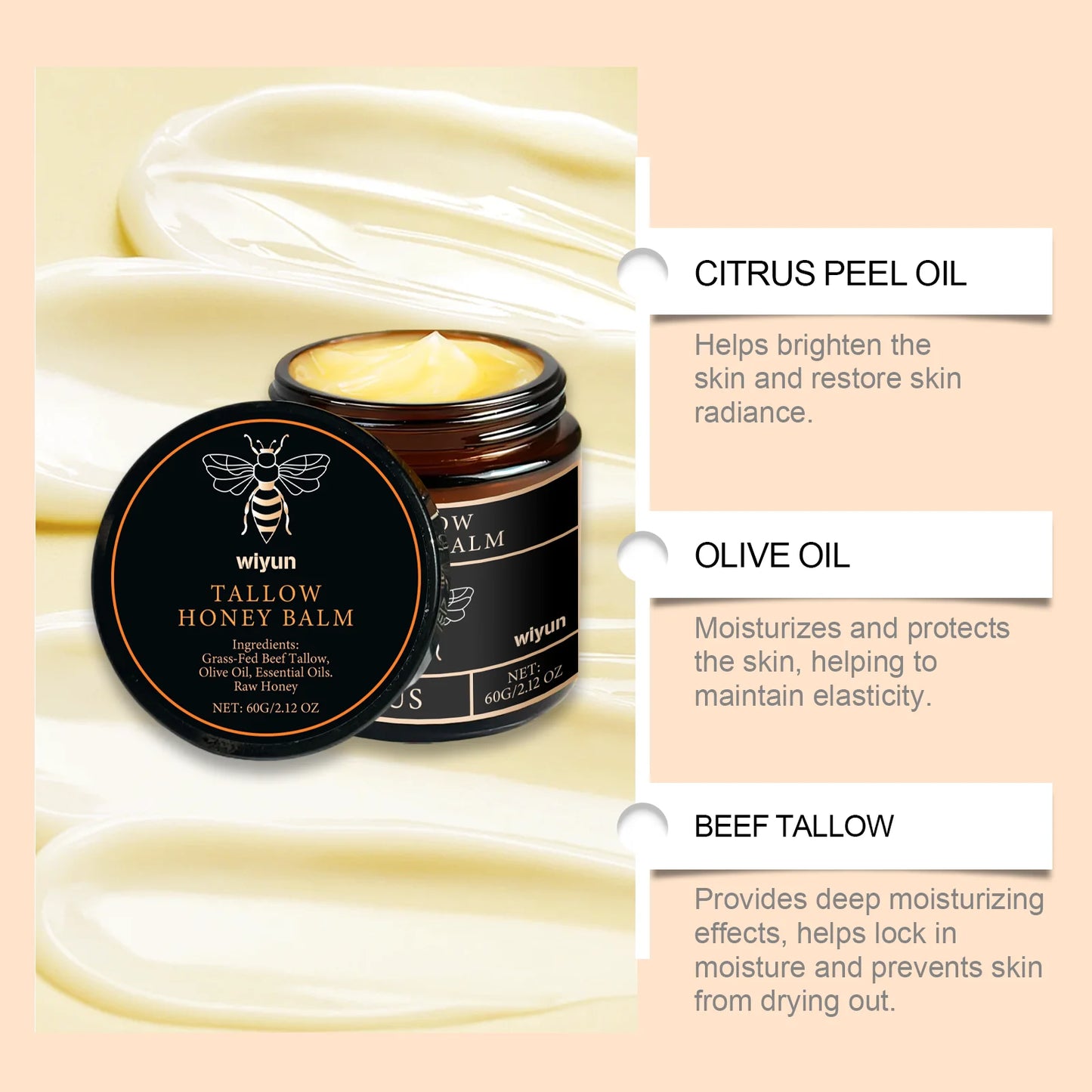 Lotion corporelle apaisante à la crème de miel et suif de bœuf, éclaircissante, atténuant les taches brunes, réduisant la mélanine, raffermissante, non grasse, hydratation durable.