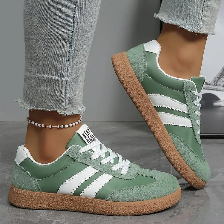 Baskets légères et confortables pour femmes, chaussures de sport tendance à lacets rayées pour femme, baskets décontractées vertes et respirantes, grandes tailles