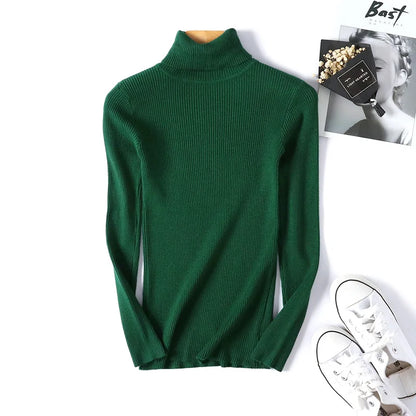Pull femme automne-hiver 2026 à manches longues en maille, col roulé rabattable côtelé, doux et chaud, jumper pullover vêtements pour femme