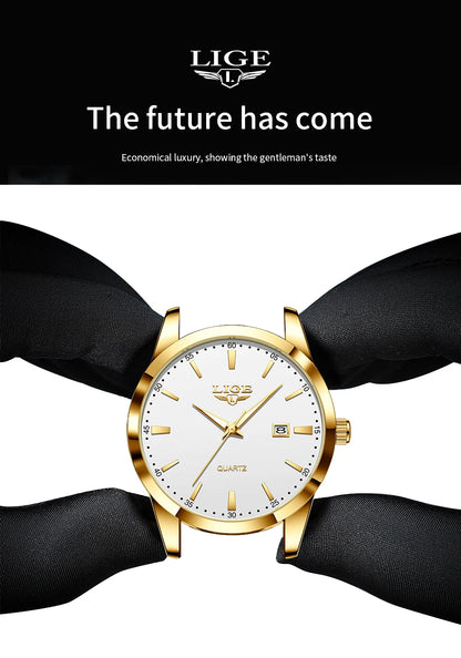 Montre Homme LIGE Nouvelle Montre de Luxe en Cuir Marron pour Homme, Montre Homme Mode Business, Montre Sport d’Extérieur Étanche à Quartz pour Homme