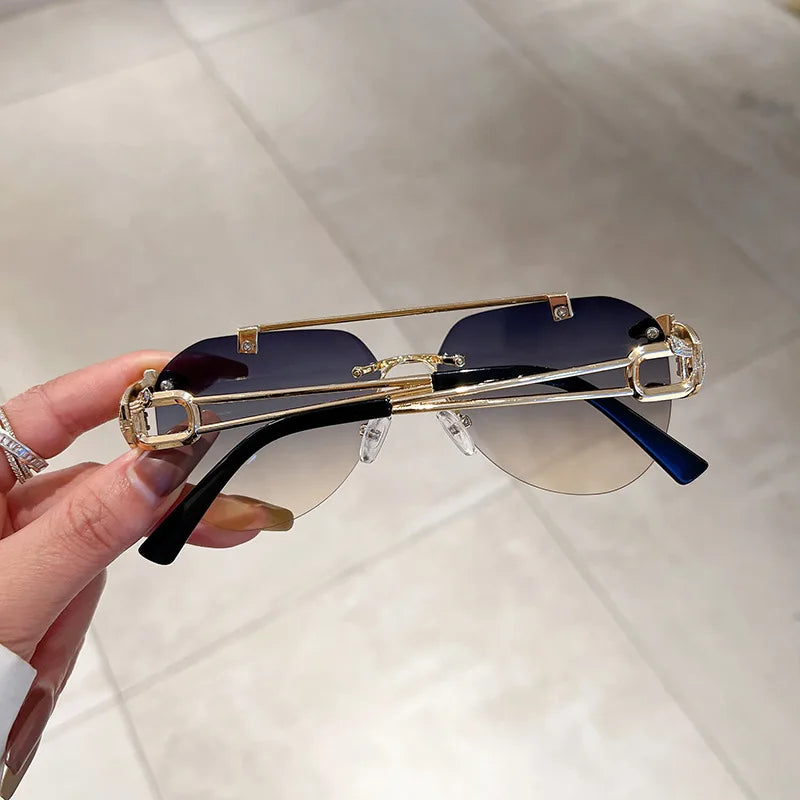 Lunettes de soleil 2023 pour femmes de luxe sans monture, lunettes vintage tendance, lunettes surdimensionnées, shades de soleil femme, gafas de sol mujer, lentes