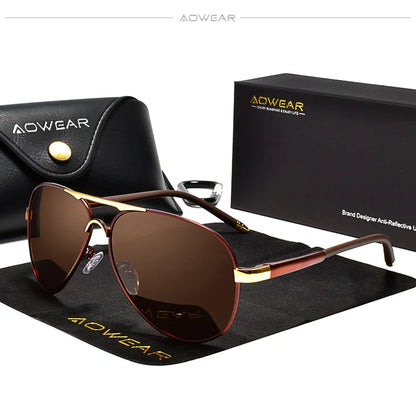 AOWEAR Lunettes d’aviation pour homme, lunettes de soleil polarisées miroir HD pour homme, lunettes de pilote pour la conduite, lunettes de soleil homme