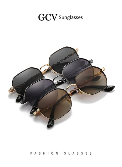 Lunettes de soleil GCV de marque classique rétro pour femmes, monture métallique rectangulaire carrée, verres polarisés, boîte Oculos De Sol Gafas
