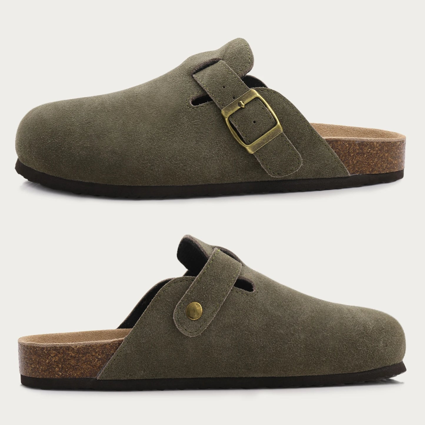 Mules en daim pour femmes Comwarm Fashion, pantoufles, sabots pour hommes, sandales à semelle intérieure en liège avec soutien de la voûte plantaire, claquettes d’extérieur pour la plage, chaussures d’intérieur