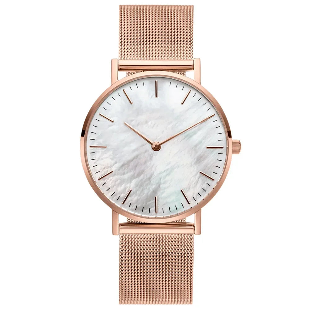 Montres pour femmes tendance de luxe à quartz en alliage pour femme, bracelet en maille métallique, montre simple pour femme, horloge féminine, montre femme