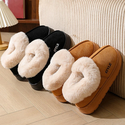 Pantoufles moelleuses pour femmes et hommes, chaussures d’intérieur d’hiver doublées en peluche, semelle épaisse antidérapante, bottes de neige chaudes, chaussures en coton duveteuses pour la maison