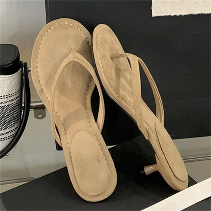 Aneikeh 2026 Mode Pantoufles à talons fins pour femmes, sandales slides à bout rond avec clip, sandales d’été tongs, chaussures féminines mules slides