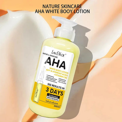 Crème corporelle blanchissante 500 ml aux acides hydroxy AHA, vitamines C&E, lotion corporelle hydratante éclaircissante, élimine les marques d’acné, soin de la peau