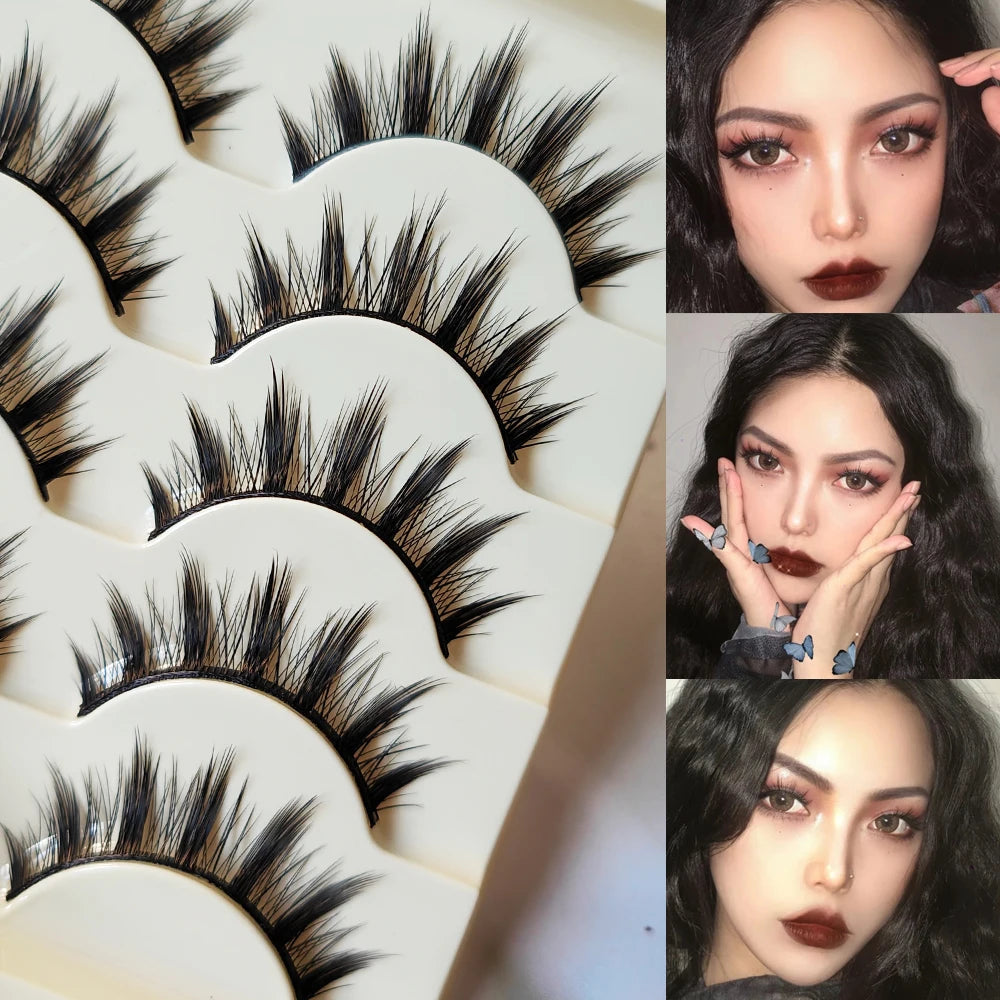 5 Paris Cat Eye False Eyelashes Long Thick Cosplay Fake Eye Lashes Extension Smokey Natural Makeup Handmade Reusable