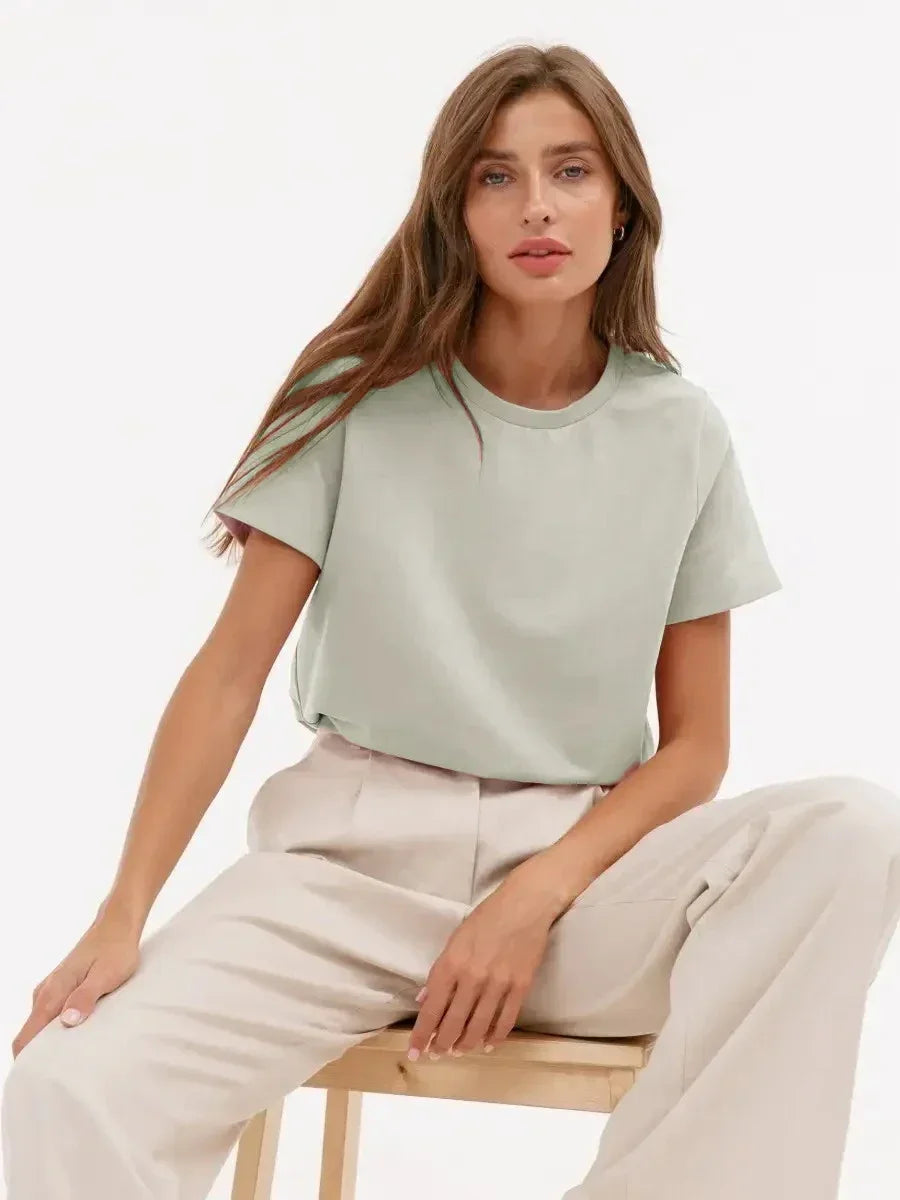 Bornladies Summer T-shirt femme 100 % coton, basique, tendance, uni, manches courtes, haut à superposer ample, 230 g/m², hauts et chemises