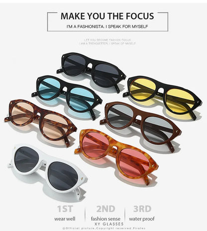 lunettes de soleil vintage petites rondes œil-de-chat pour femmes, nouvelle mode à rivets, sexy, noires léopard, lunettes de soleil tendance pour dames, lunettes d’extérieur modernes