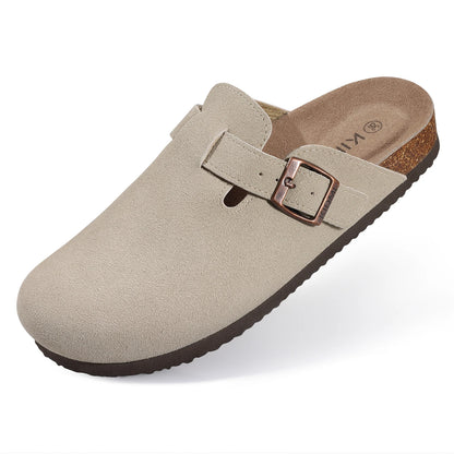 Mules en daim pour femmes Comwarm Fashion, pantoufles, sabots pour hommes, sandales à semelle intérieure en liège avec soutien de la voûte plantaire, claquettes d’extérieur pour la plage, chaussures d’intérieur