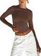 T-shirt femme mode à manches longues, col rond, uni, coupe slim, crop top pour femmes avec trous pour les pouces, pour le quotidien, streetwear d’été, camisoles