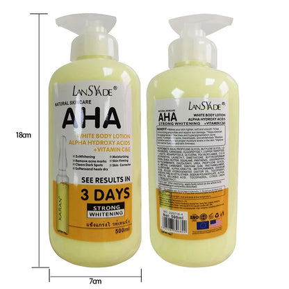 Crème corporelle blanchissante 500 ml aux acides hydroxy AHA, vitamines C&E, lotion corporelle hydratante éclaircissante, élimine les marques d’acné, soin de la peau