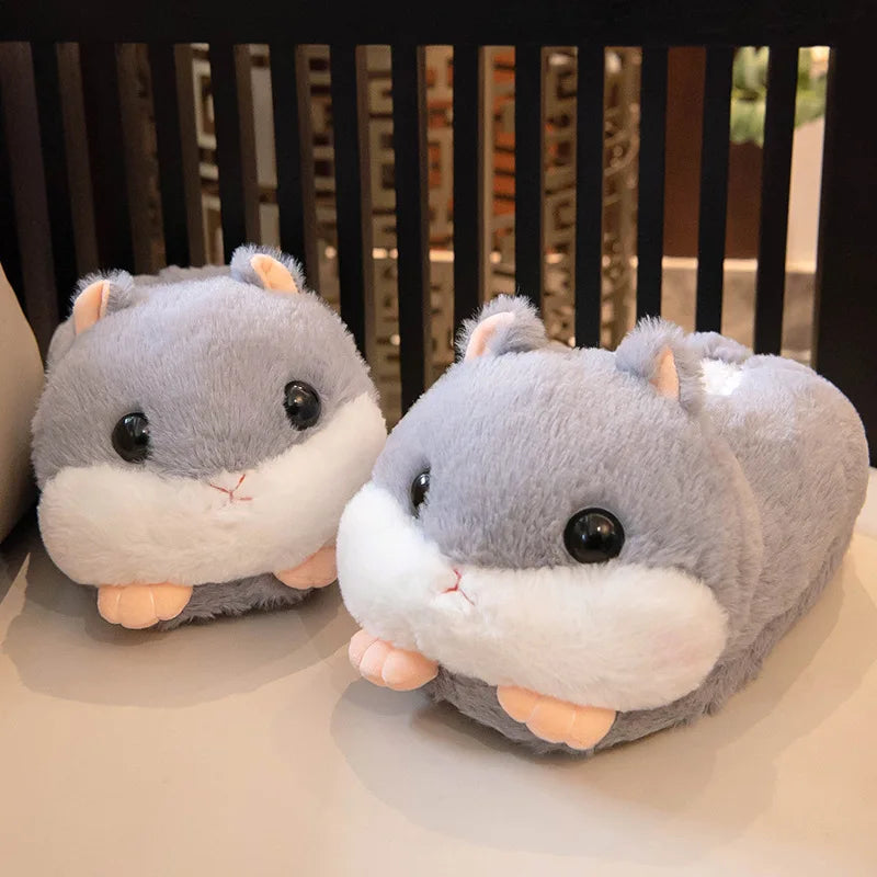 Pantoufles hamster câlines et mignonnes pour femmes, hiver automne, en peluche chaude, chaussures nuage pour chambre, pantoufles familiales pour femme, pantoufles animaux kawaii