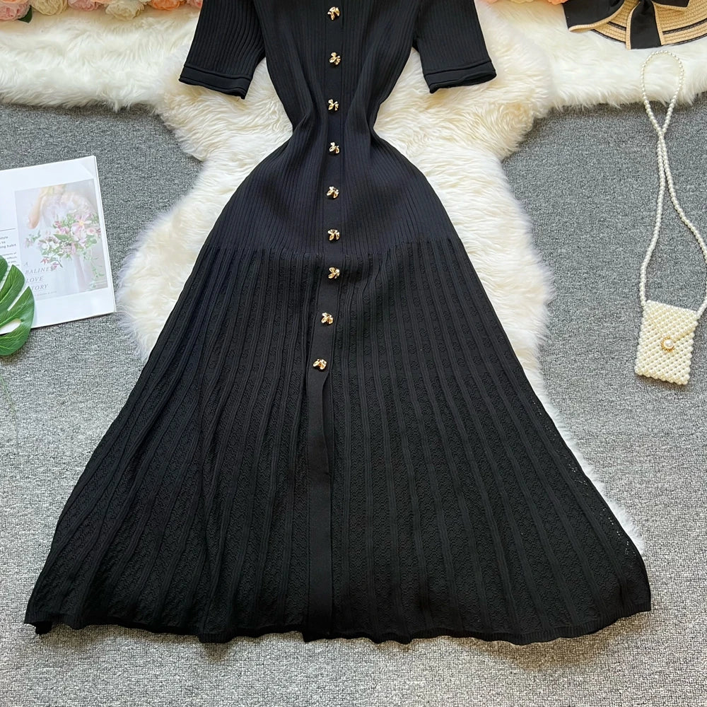 Robe longue en maille mode vintage de la marque YuooMuoo, col rabattu, élégante, à simple boutonnage, coupe trapèze, robe chemise longue pour femme, robes