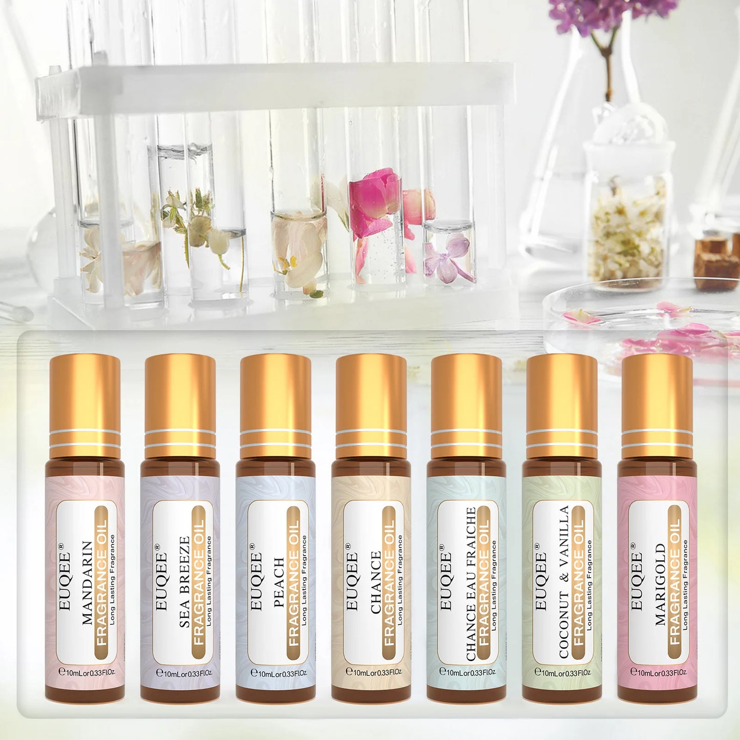 EUQEE 10 ml Huile de parfum à bille pour femmes – huiles aromatiques Coconut Vanilla, Bubble Gum, Bright Crystal, Bombshell, Midnight Rose, Angel