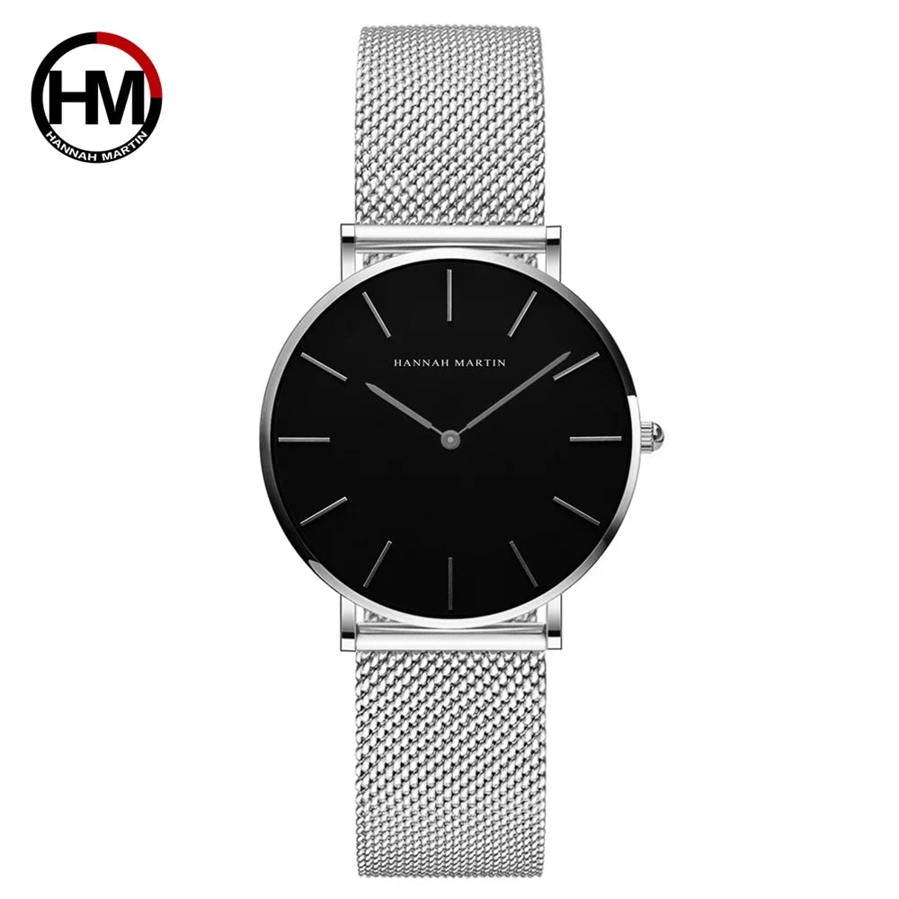 Montre pour femme HANNAH MARTIN en acier inoxydable de qualité, mouvement à quartz japonais, étanche, 36 mm, entièrement or rose, idéale pour le dropshipping.