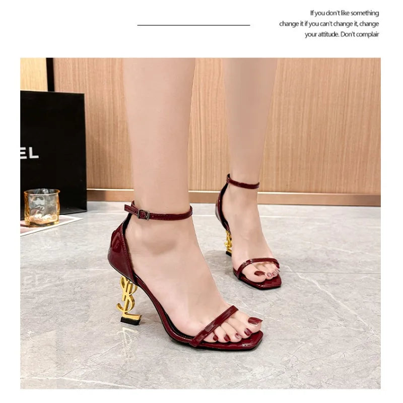 Sandales à talons hauts à bout ouvert, sexy, avec bride unique, couleur rouge vin, personnalité élégante, nouveau style d’été, sandales élégantes pour femmes