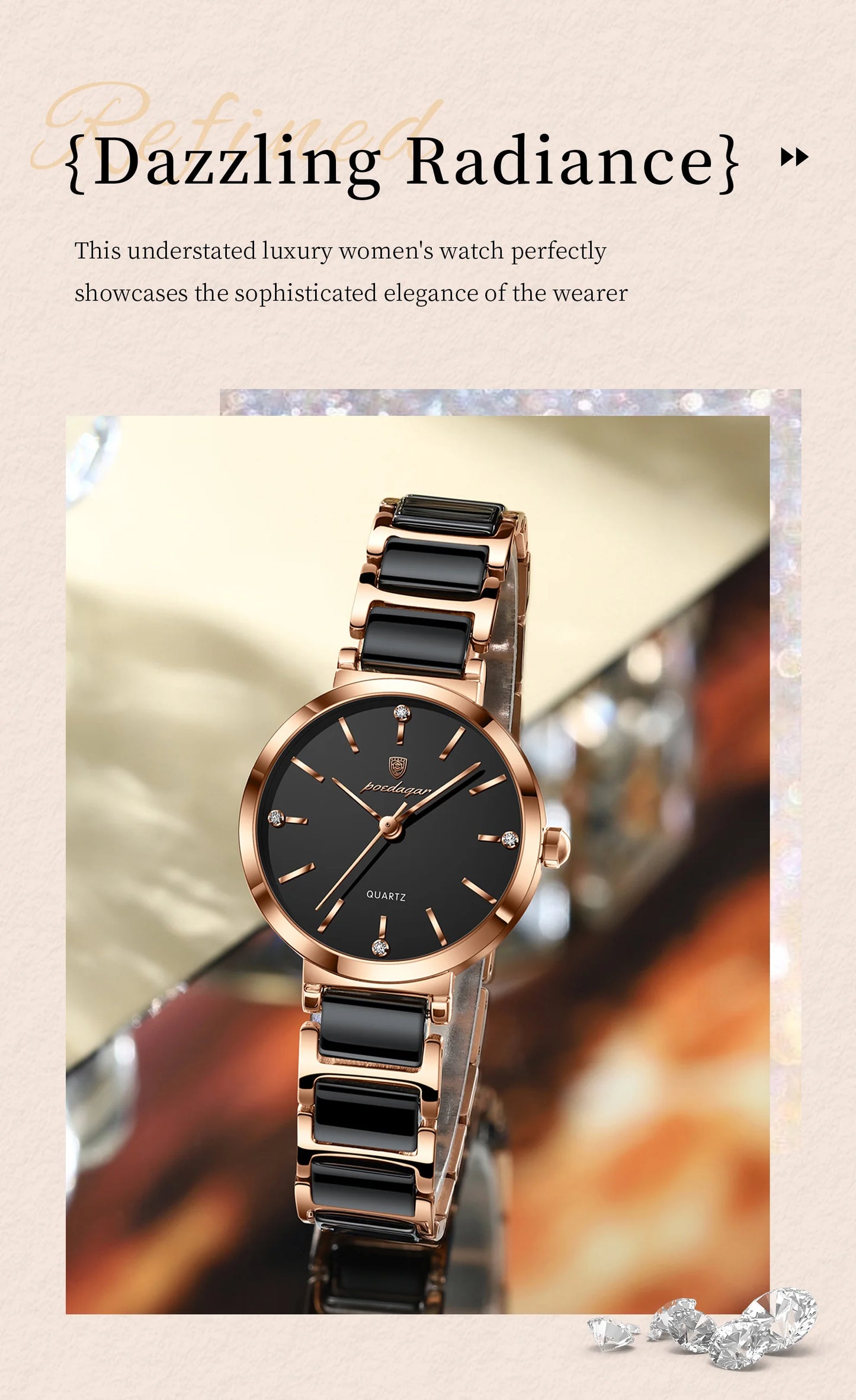 POEDAGAR Montre de luxe haut de gamme avec diamants pour femme, haute qualité, étanche, montre à quartz pour dames en acier inoxydable, montre féminine + boîte