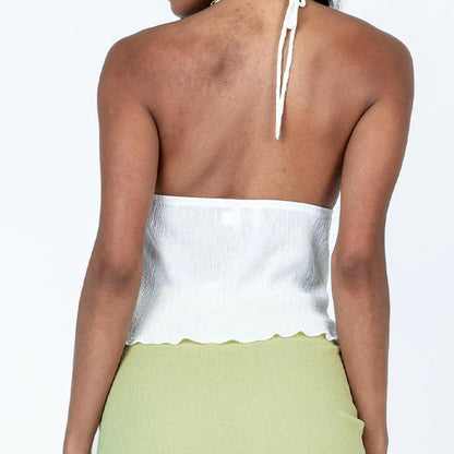Hauts courts à col licou pour femmes été, hauts verts de couleur unie style bandage à devant ouvert, dos nu et sans manches, streetwear Y2K