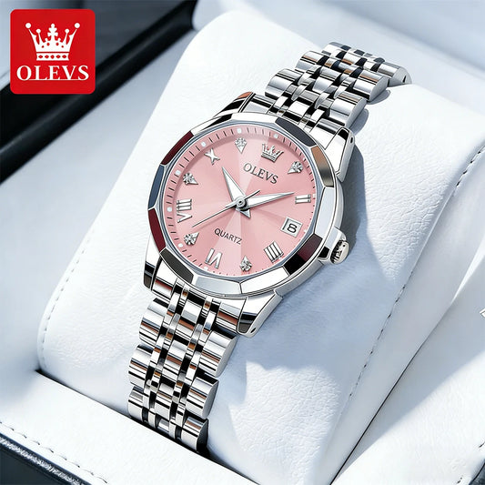 Montres pour femmes OLEVS élégantes et luxueuses avec bracelet en acier inoxydable, montre-bracelet à quartz originale pour homme, étanche, lumineuse, avec date, tendance habillée