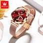 Montre pour femme OLEVS 5189, montre-bracelet à quartz, montre décontractée et tendance pour dames, étanche, lumineuse, bracelet en maille, cadran cœur, index en zircon.