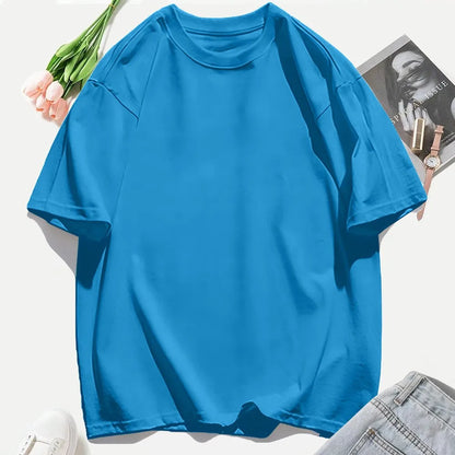 T-shirt femme Y2K 100 % coton, t-shirt décontracté de couleur unie, col rond, hauts d’été pour femmes, mode oversize, sportswear féminin tendance.
