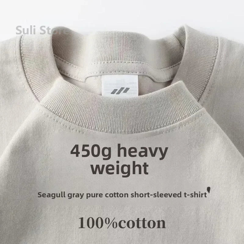 T-shirts unisexes 100 % coton 450 g de haute qualité T-shirts blancs T-shirt vierge d’été pour homme T-shirts pour homme