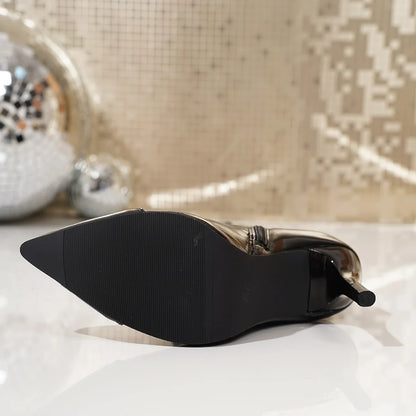 Bottes hautes à bout pointu et talons aiguilles en cuir verni, féminines, avec fermeture éclair, nouvelles bottes de cavalier automne/hiver 2025