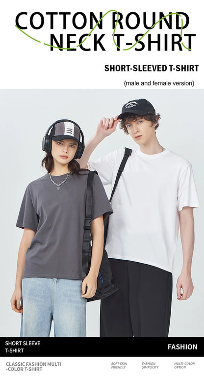 T-shirt femme Y2K 100 % coton, t-shirt décontracté de couleur unie, col rond, hauts d’été pour femmes, mode oversize, sportswear féminin tendance.