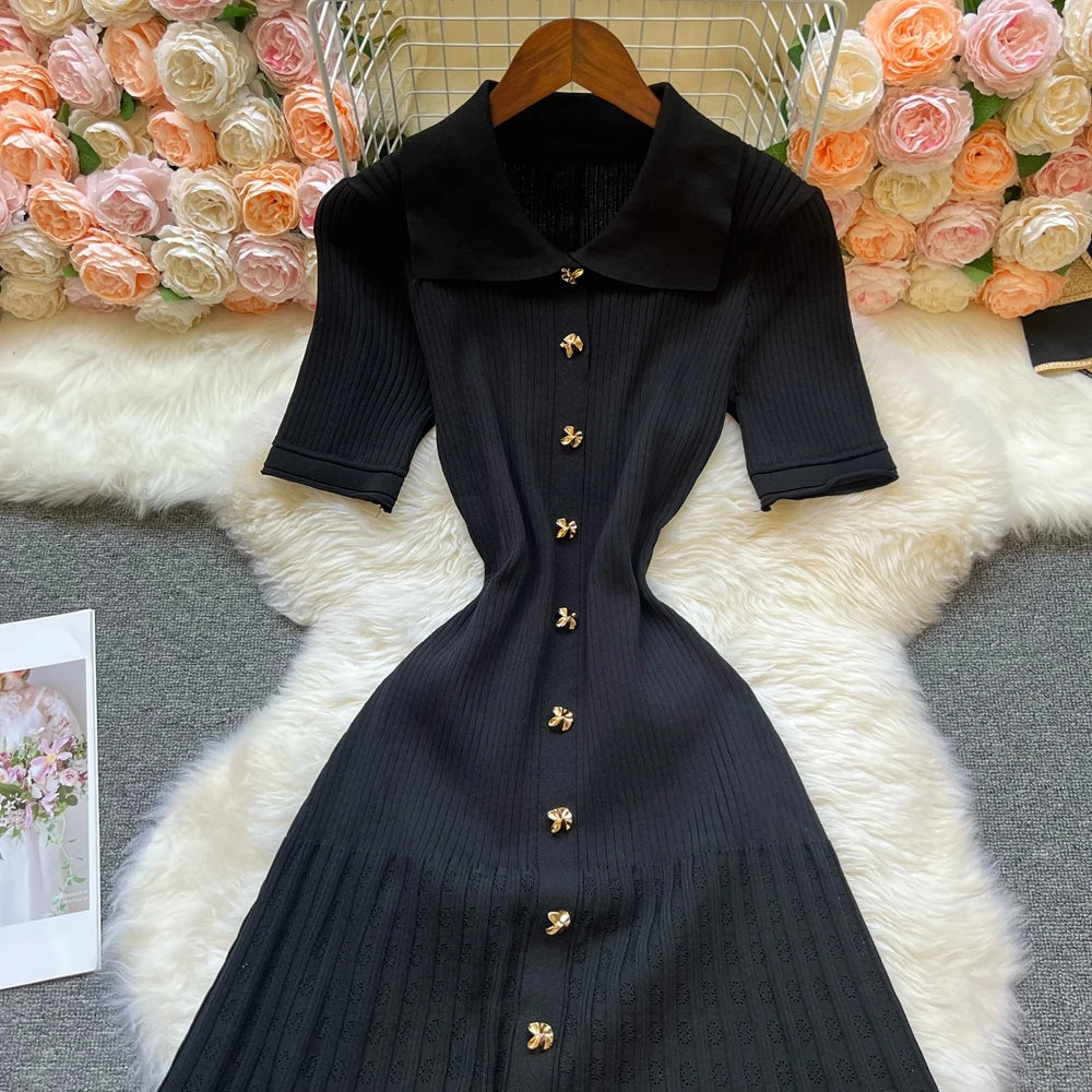 Robe longue en maille mode vintage de la marque YuooMuoo, col rabattu, élégante, à simple boutonnage, coupe trapèze, robe chemise longue pour femme, robes