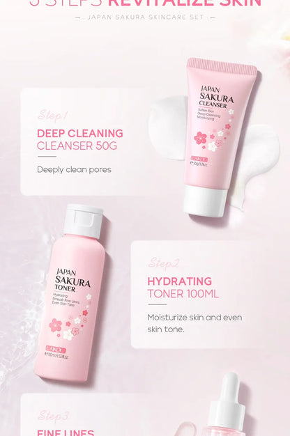 Ensemble de soins de la peau LAIKOU Sakura Kit hydratant et réduisant les ridules, produit nettoyant pour les pores, coffret de 5 pièces, cadeau de la Journée des femmes coréennes