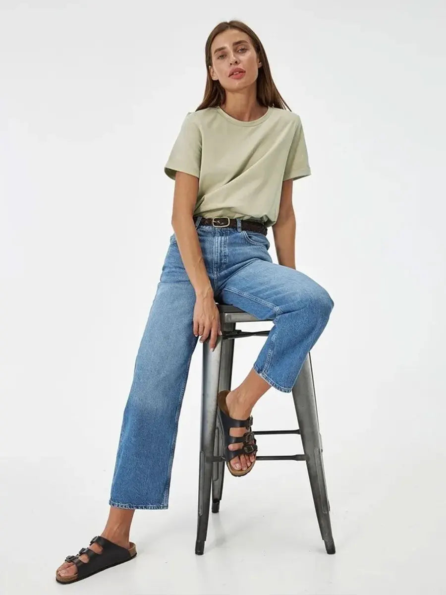 Bornladies Summer T-shirt femme 100 % coton, basique, tendance, uni, manches courtes, haut à superposer ample, 230 g/m², hauts et chemises