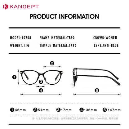 KANSEPT Lunette Lunettes de myopie pour femmes Lentilles optiques pour femmes avec prescription personnalisée Lunettes de vue Lunettes de lecture Lunettes femme degré