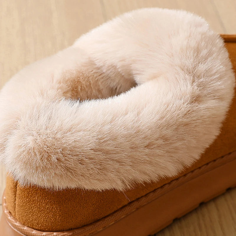 Pantoufles moelleuses pour femmes et hommes, chaussures d’intérieur d’hiver doublées en peluche, semelle épaisse antidérapante, bottes de neige chaudes, chaussures en coton duveteuses pour la maison