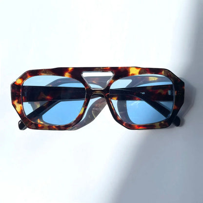 Lunettes de soleil rétro à double pont pour femmes, grande monture léopard dégradé thé, lunettes tendance de luxe de créateur, lunettes de soleil pour hommes