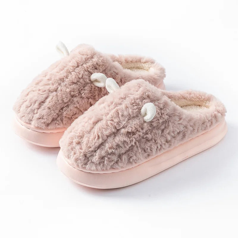 Pantoufles d’hiver pour femmes - Chaussons doublés en polaire pelucheuse, chaussons chauds en coton pour l’intérieur/l’extérieur avec semelle antidérapante