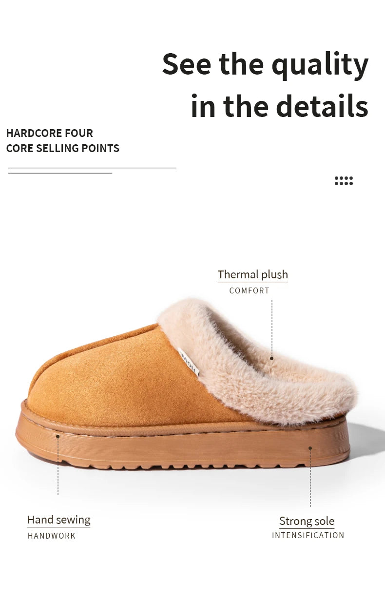 Pantoufles duveteuses pour femmes à la mode pour l’automne et l’hiver, semelle épaisse en EVA antidérapante et chaude, pantoufles unisexes d’intérieur pour l’hiver