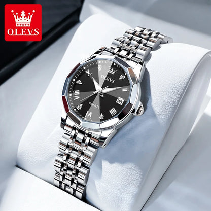 Montres pour femmes OLEVS élégantes et luxueuses avec bracelet en acier inoxydable, montre-bracelet à quartz originale pour homme, étanche, lumineuse, avec date, tendance habillée