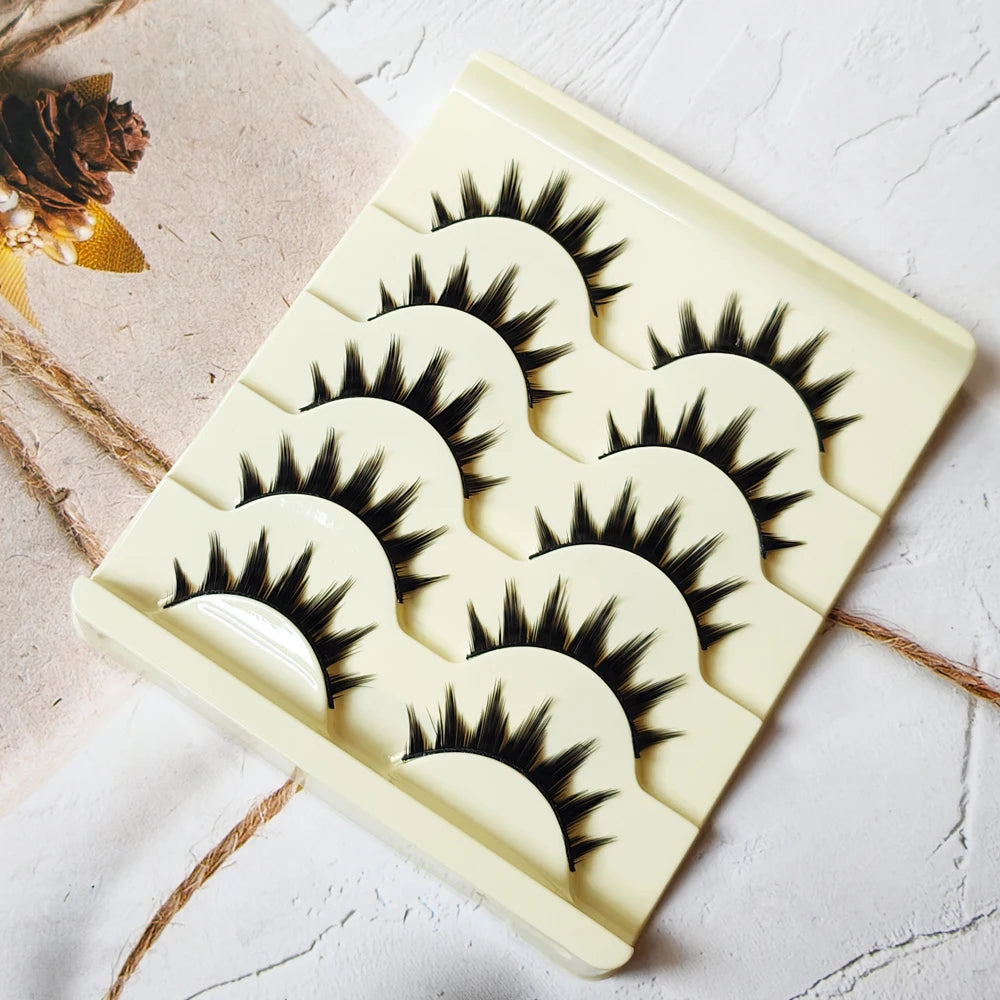 5 Paris Cat Eye False Eyelashes Long Thick Cosplay Fake Eye Lashes Extension Smokey Natural Makeup Handmade Reusable