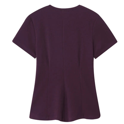 T-shirt femme d'été beige violet à manches courtes, haut élégant féminin plissé effet amincissant, nouveau haut femme printemps 2026