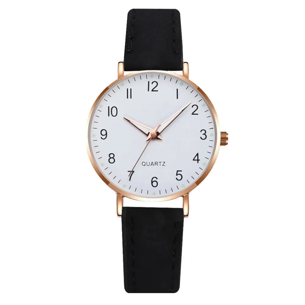 Montre femme mode décontractée avec bracelet, ensemble de montres, bracelet en cuir, cadran rond simple, montre-bracelet à quartz pour femme, montre habillée, horloge, montre femme