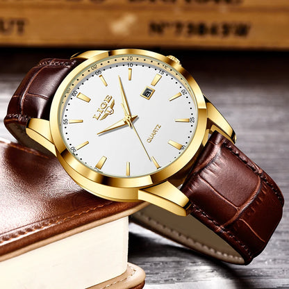 Montre Homme LIGE Nouvelle Montre de Luxe en Cuir Marron pour Homme, Montre Homme Mode Business, Montre Sport d’Extérieur Étanche à Quartz pour Homme