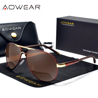 AOWEAR Lunettes d’aviation pour homme, lunettes de soleil polarisées miroir HD pour homme, lunettes de pilote pour la conduite, lunettes de soleil homme